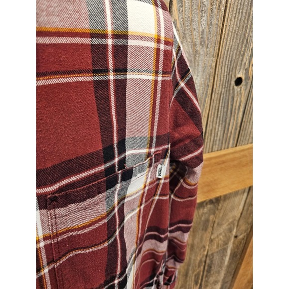 Vans size XL Mens flannel red plaid long sleeve button up (Fits small) Y2k ^ - Picture 4 of 7